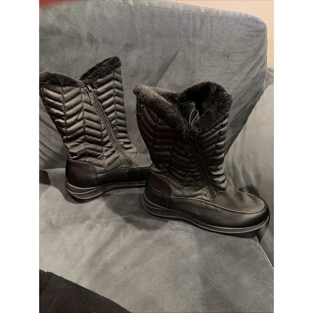 Totes Jodi Black Boots Sz 8 Waterproof Winter Side Zip Quilted
